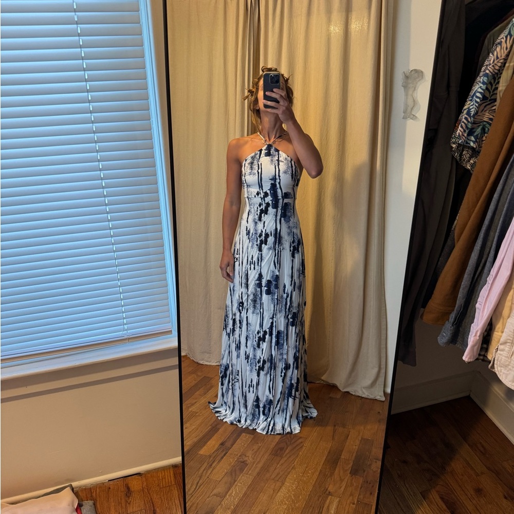 Lulu's Navy and White Patterned Maxi Dress